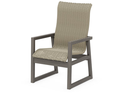 POLYWOOD EDGE Woven High-Back Dining Arm Chair in Driftwood / Dune Grass