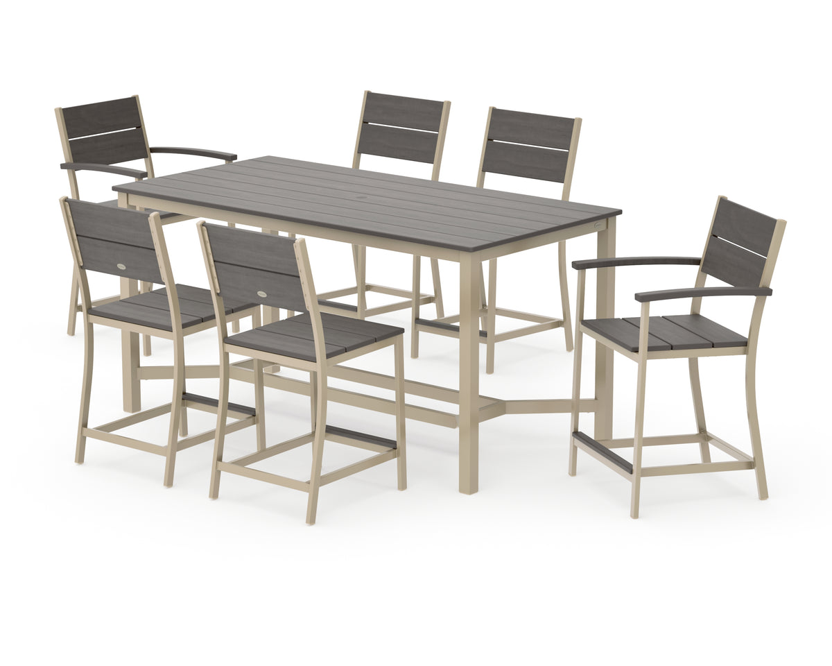 POLYWOOD Main Street 7-Piece Counter Set in Sand / Driftwood