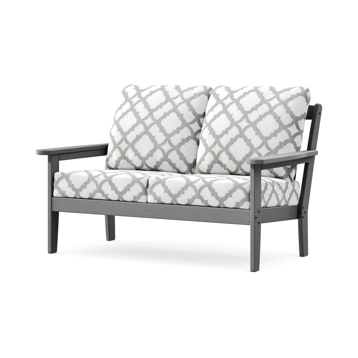 POLYWOOD Cottage Deep Seating Loveseat in Slate Grey / Trellis Grey Mist