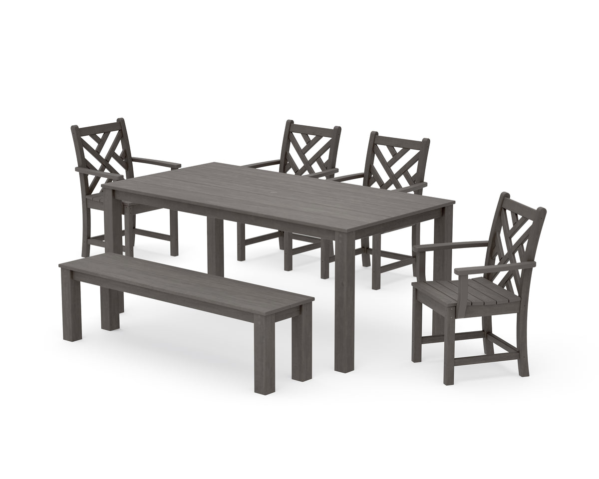 POLYWOOD Chippendale 6-Piece Parsons Dining Set with Bench in Driftwood