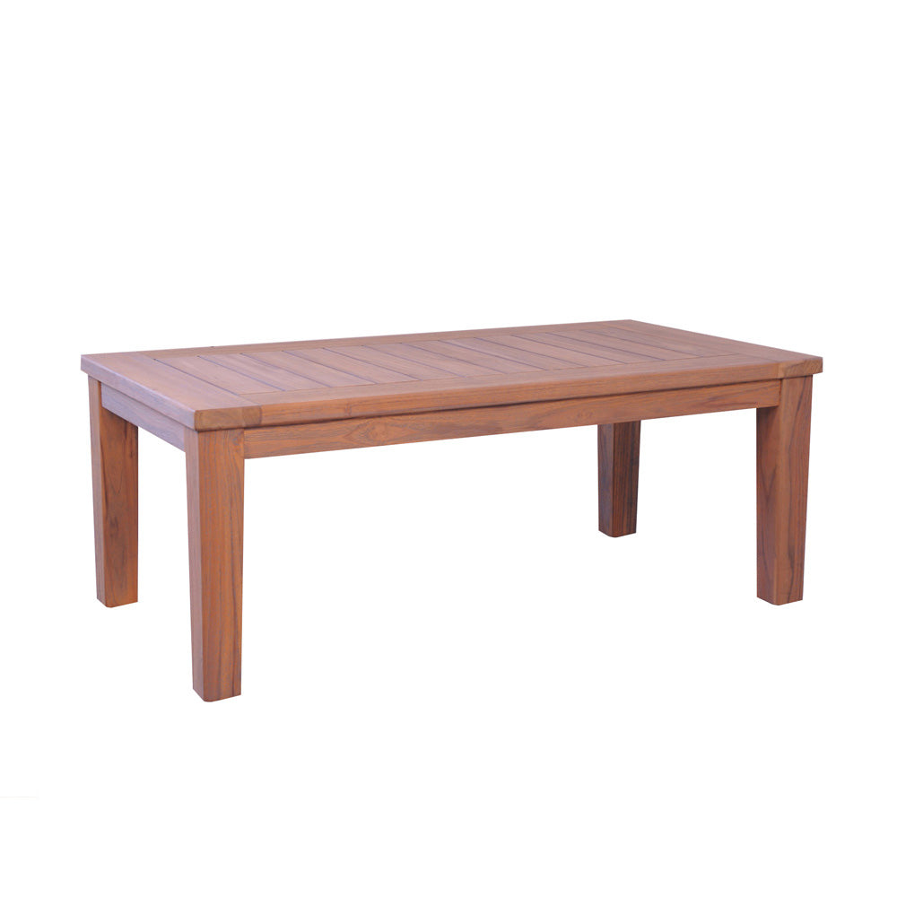 Lloyd Flanders Teak 45" Rectangular Tapered Leg Cocktail Table, lifestyle photo 1