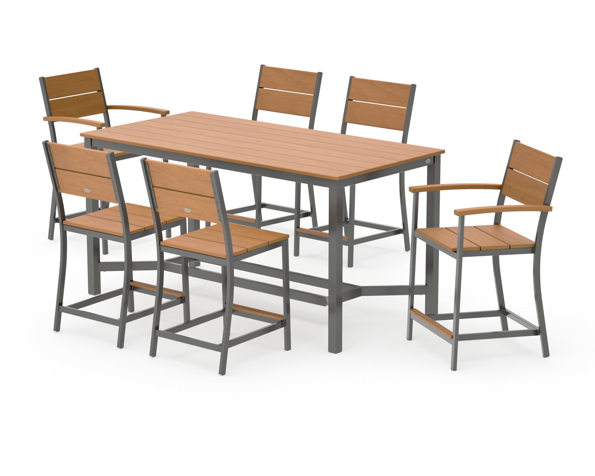 POLYWOOD Main Street 7-Piece Counter Set in Charcoal / Natural