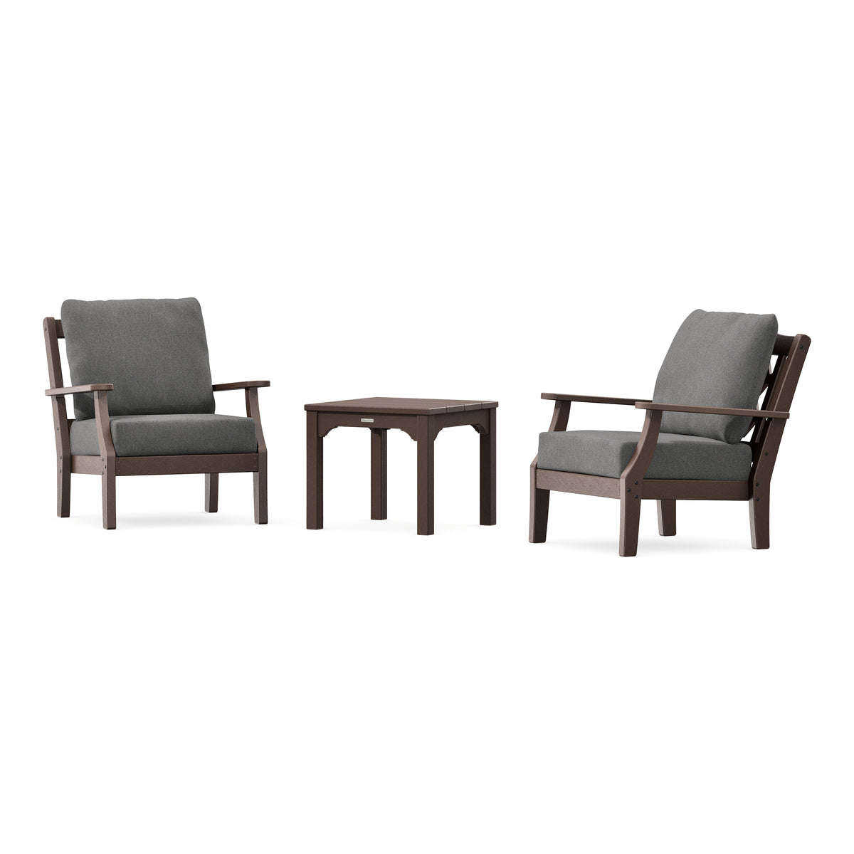 POLYWOOD Chinoiserie 3-Piece Deep Seating Set in Mahogany