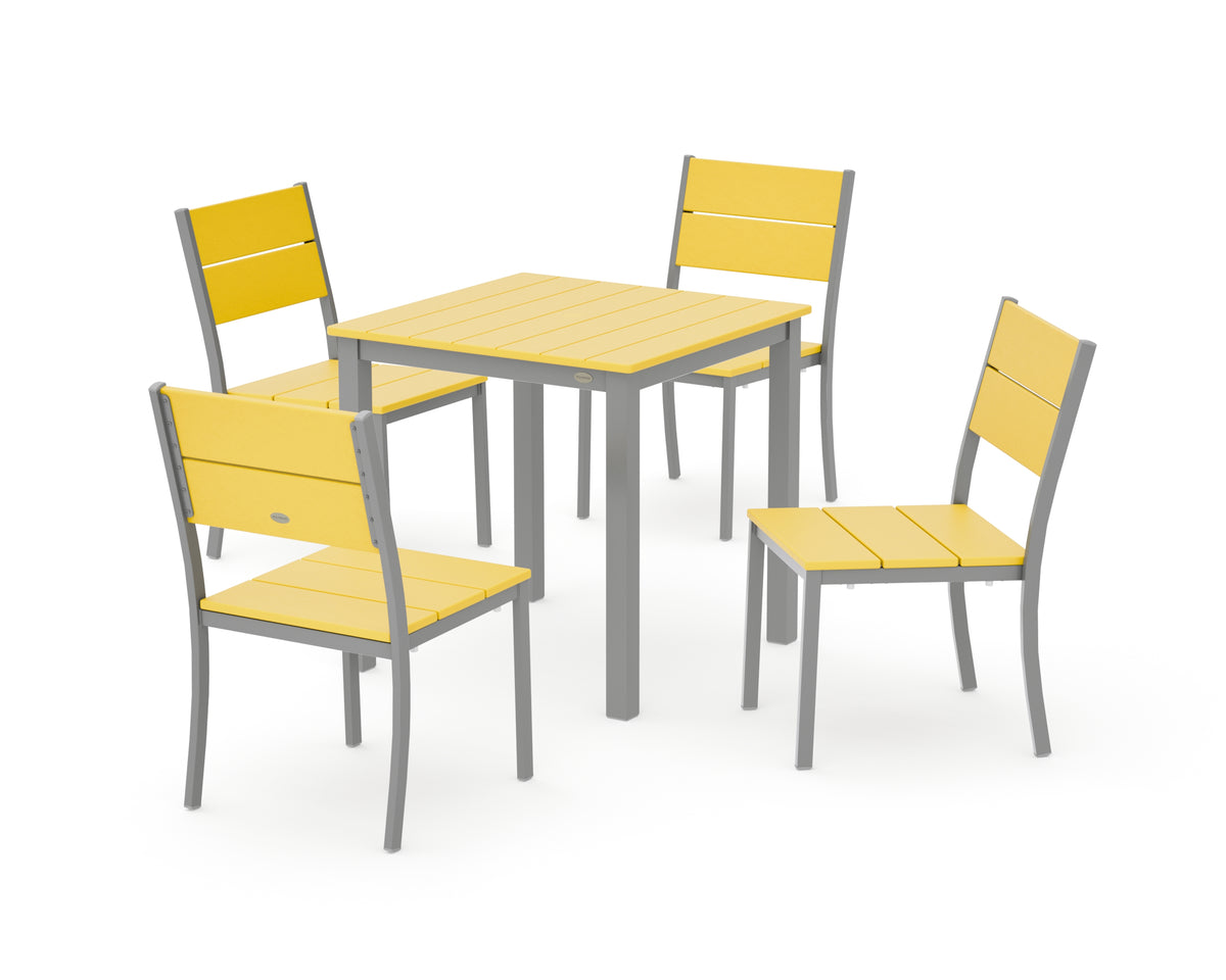 POLYWOOD Main Street 5-Piece Square Dining Set- Small in Silver / Lemon
