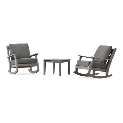 POLYWOOD Country Living Wovendale 3-Piece Deep Seating Rocker Set in Driftwood