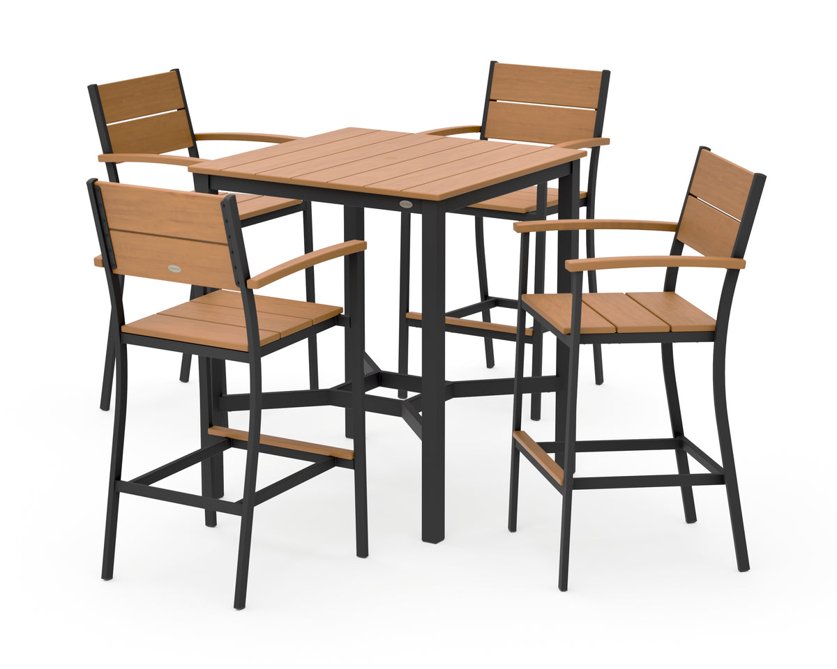 POLYWOOD Main Street 5-Piece Bar Set in Black / Natural