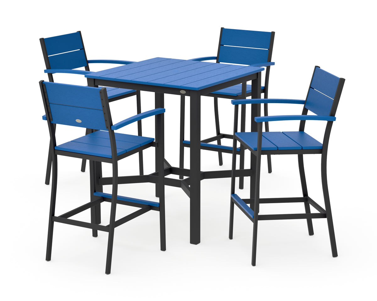 POLYWOOD Main Street 5-Piece Bar Set in Black / Pacific Blue