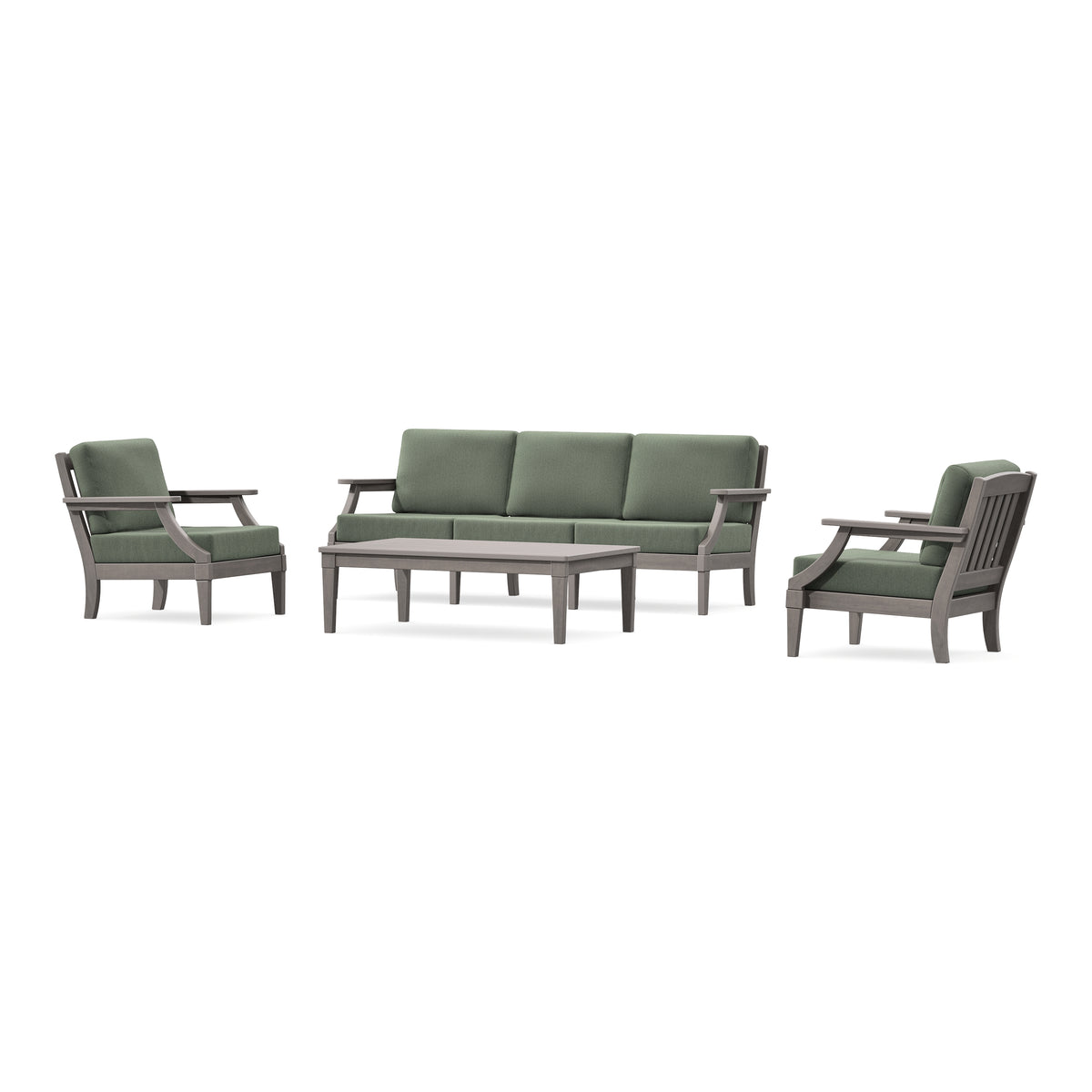 POLYWOOD PW Designer Series Estate 4-Piece Lounge Sofa Set in Driftwood / Cast Sage