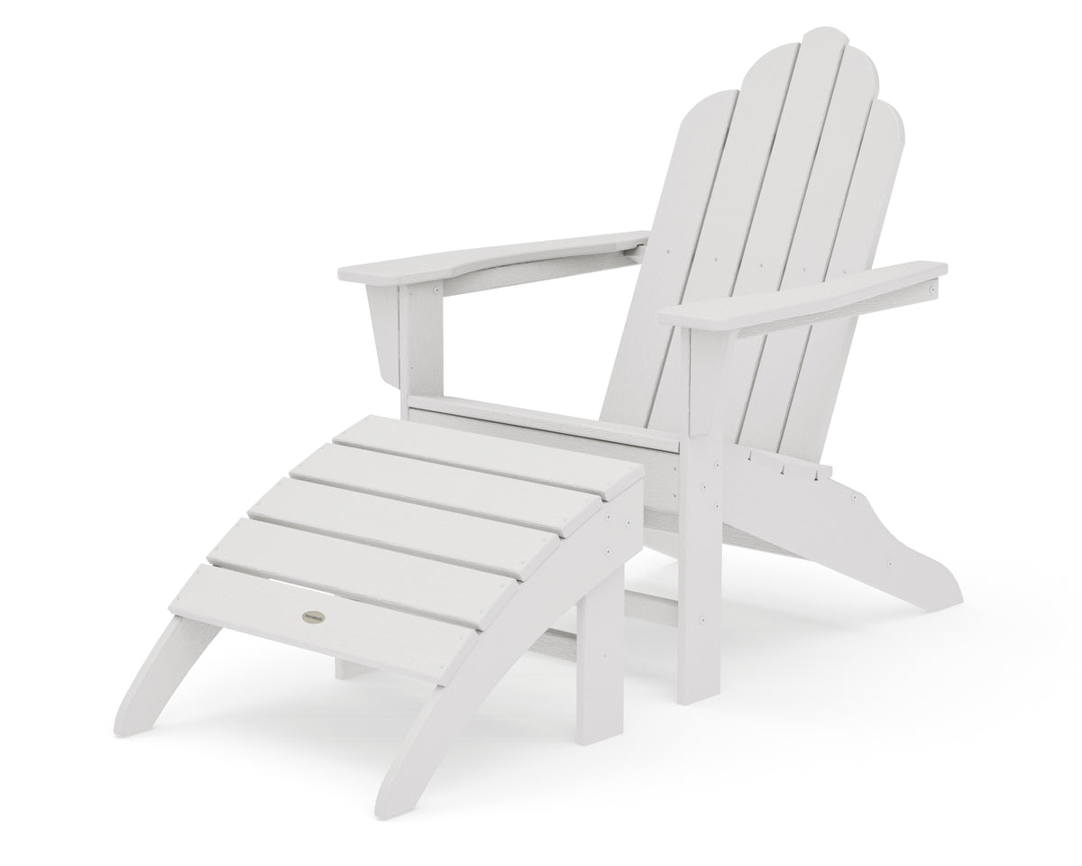 POLYWOOD Long Island Adirondack 2-Piece Set with South Beach Adirondack Ottoman in Vintage White