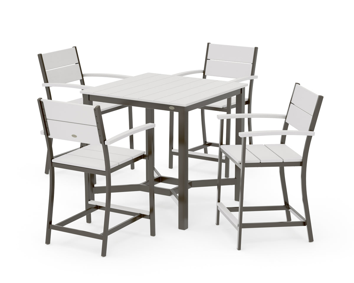 POLYWOOD Main Street 5-Piece Counter Set in Bronze / Vintage White