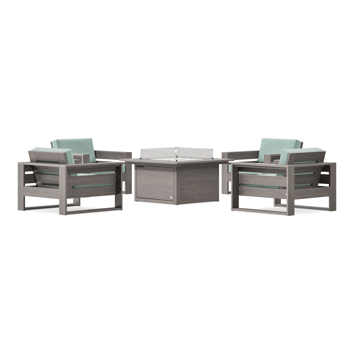 POLYWOOD PW Designer Series Latitude 5-Piece Lounge Fire Table Set in Driftwood / Spa
