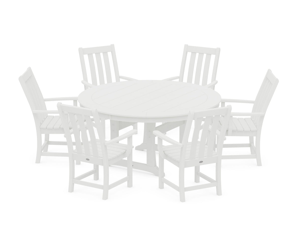 POLYWOOD Vineyard 7-Piece Arm Chair Round Dining Set in White