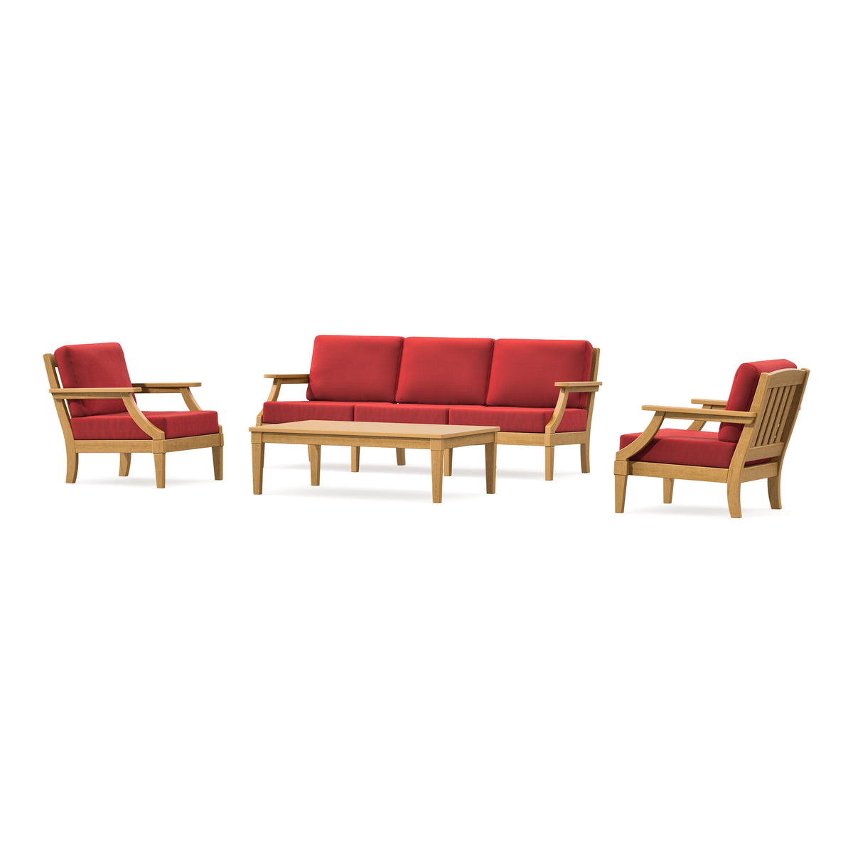 POLYWOOD PW Designer Series Estate 4-Piece Lounge Sofa Set in Natural / Crimson Linen