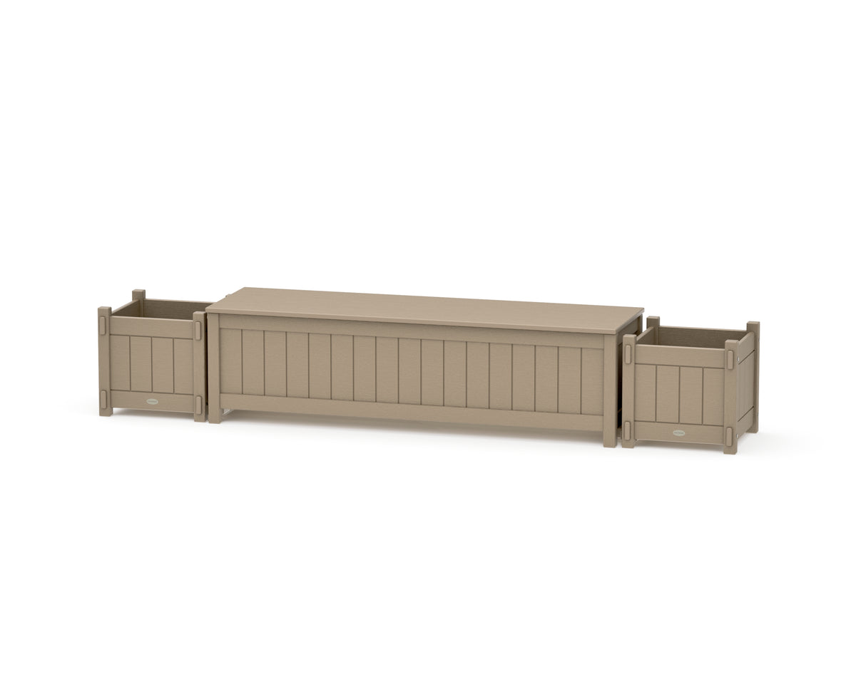 POLYWOOD 60" Vineyard Straight Planter Storage Bench Set in Vintage Sahara