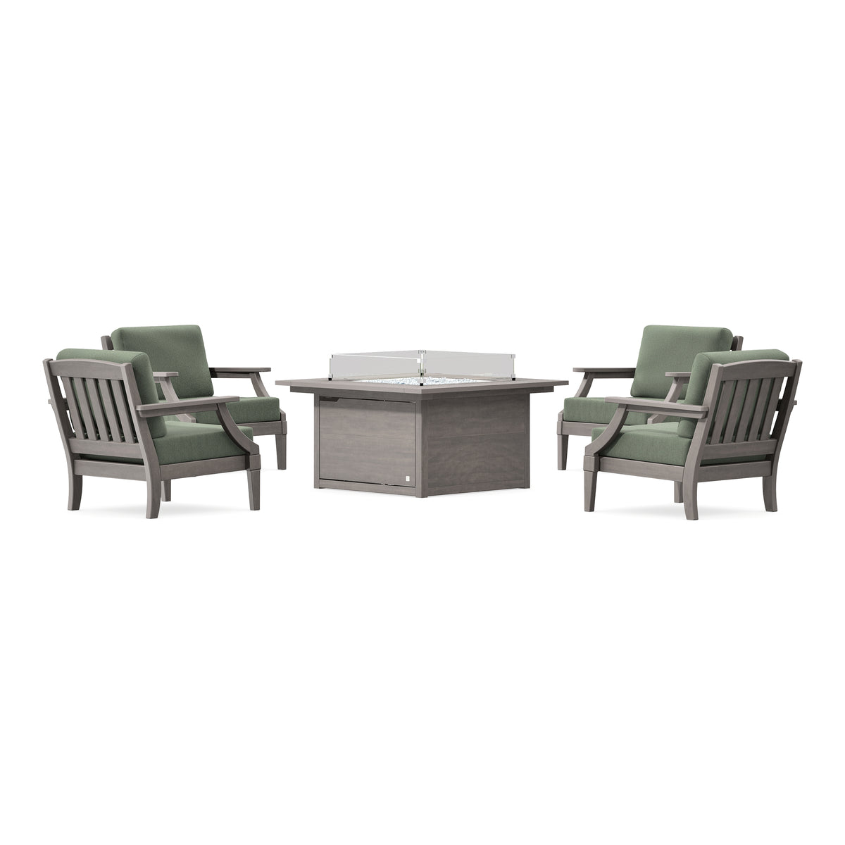POLYWOOD PW Designer Series Estate 5-Piece Lounge Fire Table Set in Driftwood / Cast Sage