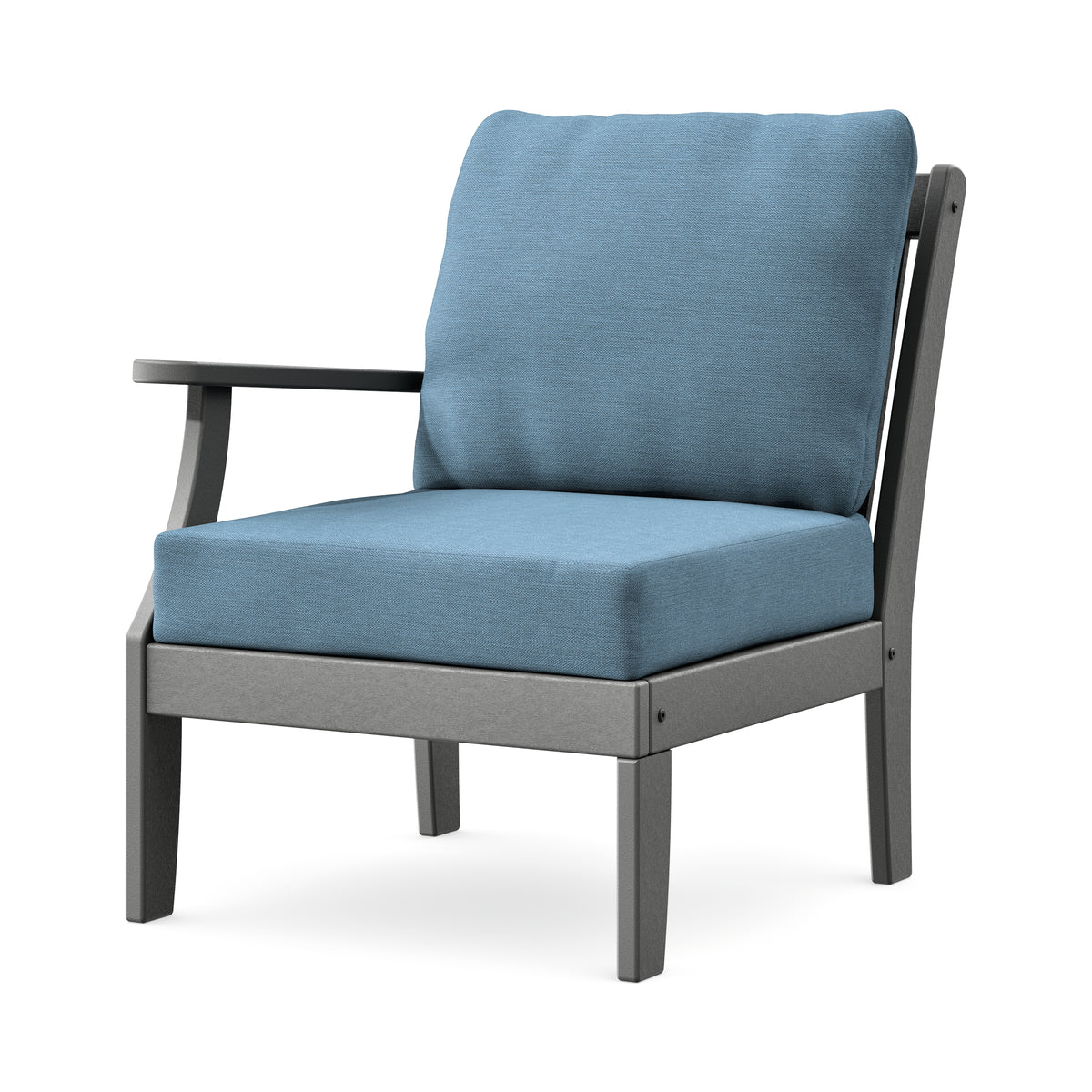 POLYWOOD Braxton Modular Left Arm Chair in Slate Grey / Sky Blue