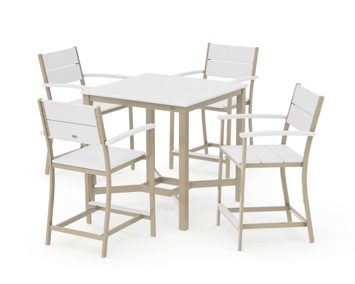 POLYWOOD Main Street 5-Piece Counter Set in Sand / White