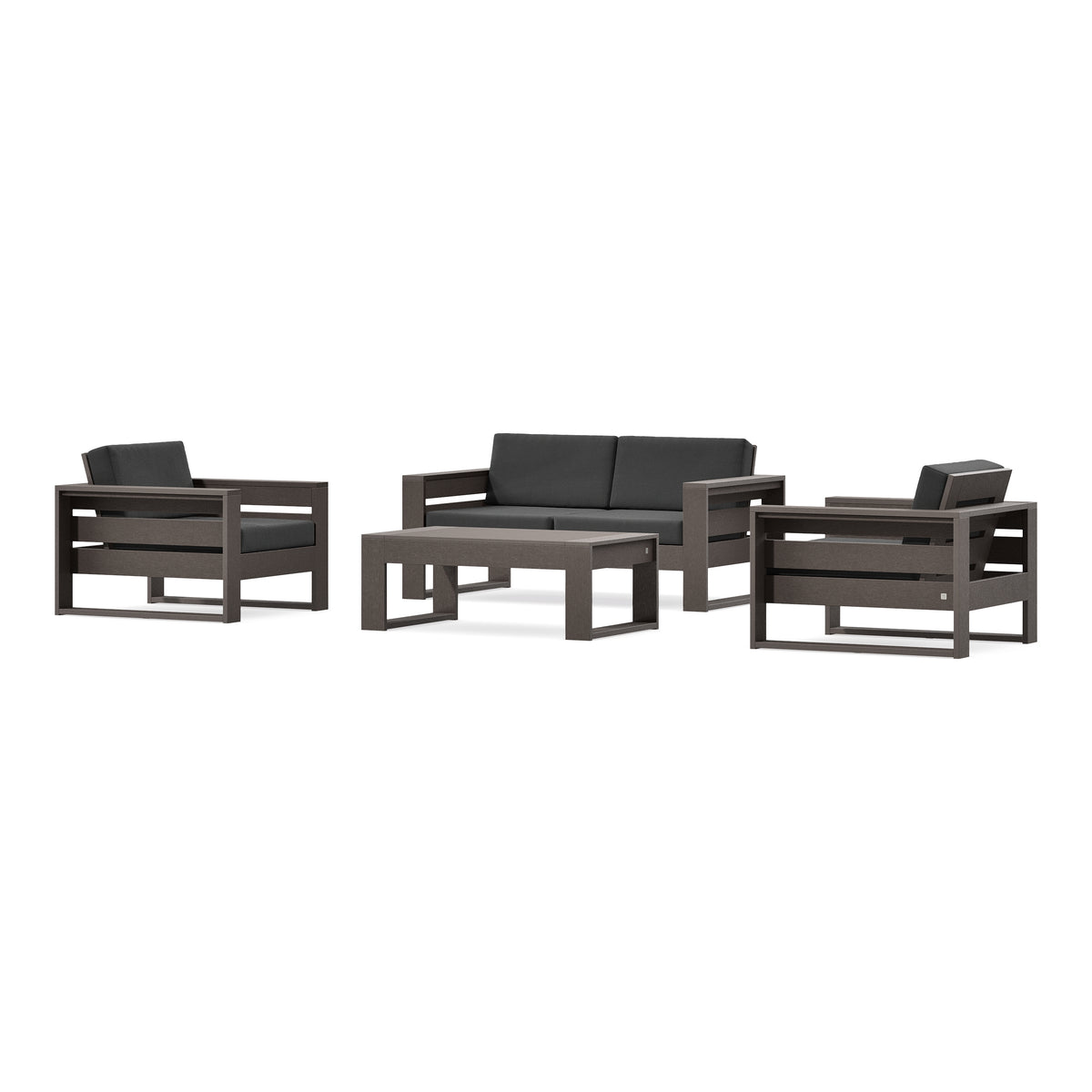 POLYWOOD PW Designer Series Latitude 4-Piece Lounge Loveseat Set in Vintage Coffee / Spectrum Carbon