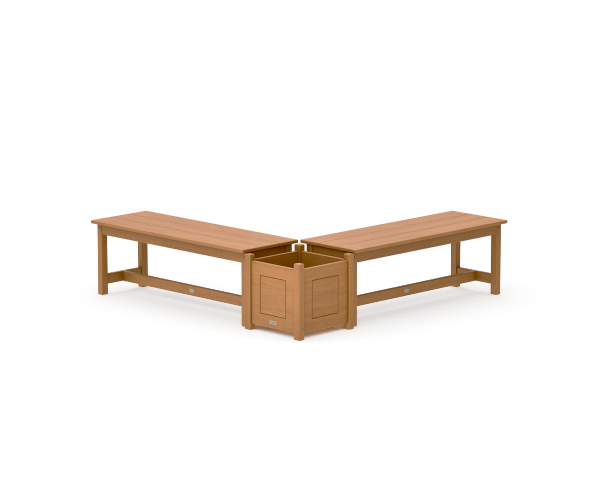 POLYWOOD 48" Country Living L-Shaped Planter Bench Set in Natural