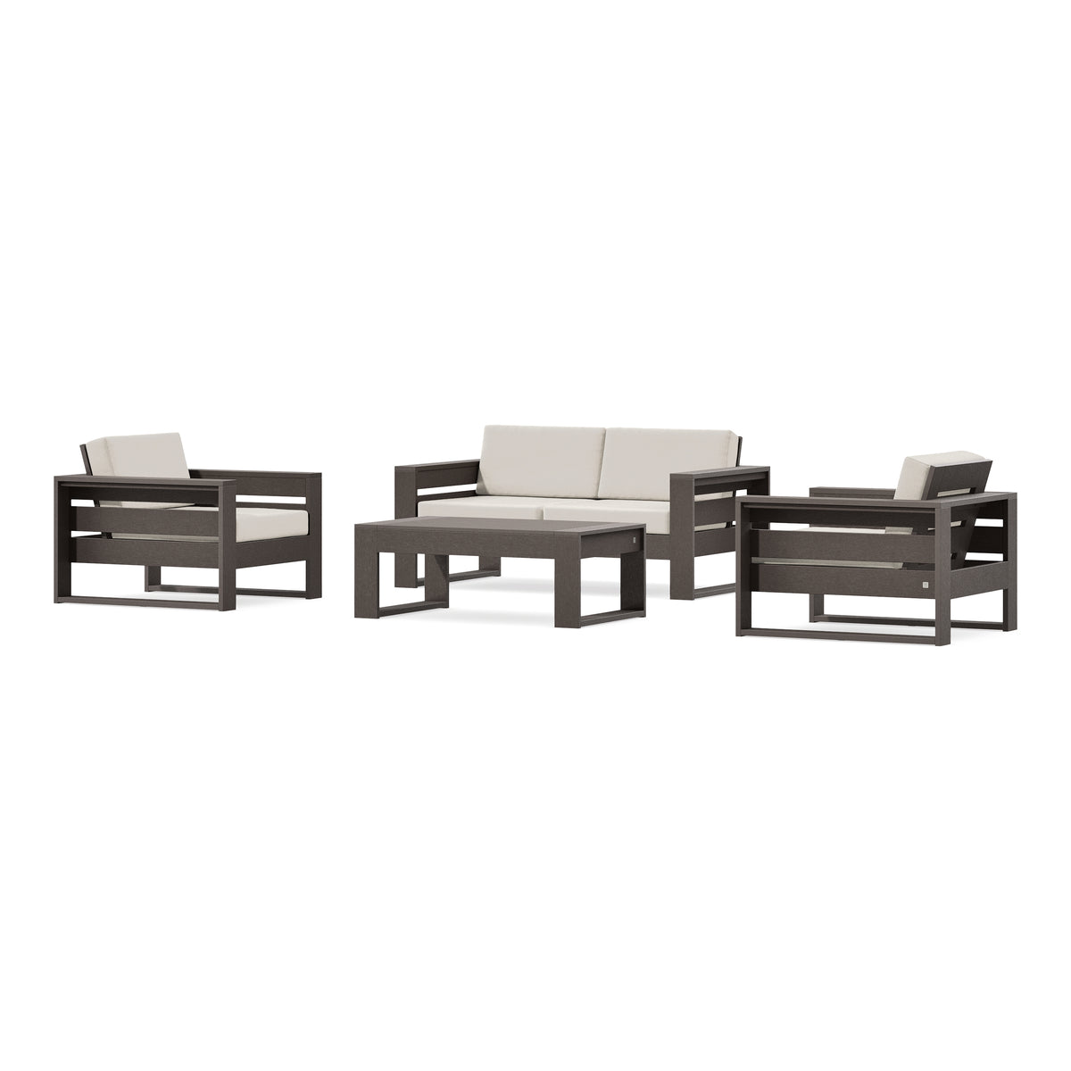 POLYWOOD PW Designer Series Latitude 4-Piece Lounge Loveseat Set in Vintage Coffee / Dune Burlap
