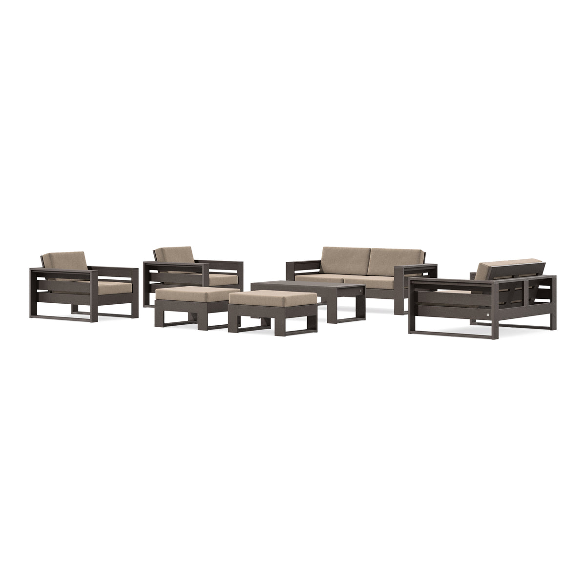 POLYWOOD PW Designer Series Latitude 7-Piece Lounge Loveseat Set in Vintage Coffee / Spiced Burlap