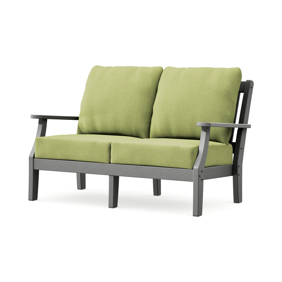 POLYWOOD Chinoiserie Deep Seating Loveseat in Slate Grey / Chartreuse Boucle
