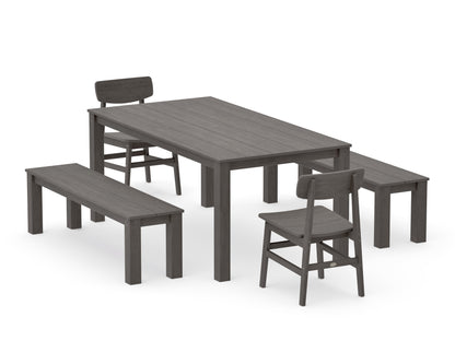 POLYWOOD Modern Studio Urban Chair 5-Piece Parsons Dining Set with Benches - 38" x 72" Table in Driftwood