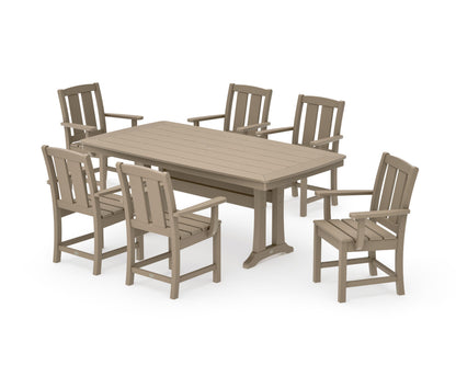 POLYWOOD Mission Arm Chair 7-Piece Dining Set with Trestle Legs in Vintage Sahara