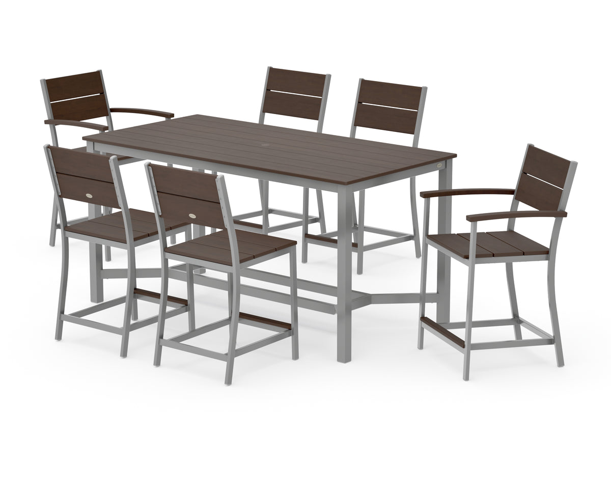 POLYWOOD Main Street 7-Piece Counter Set in Silver / Kona