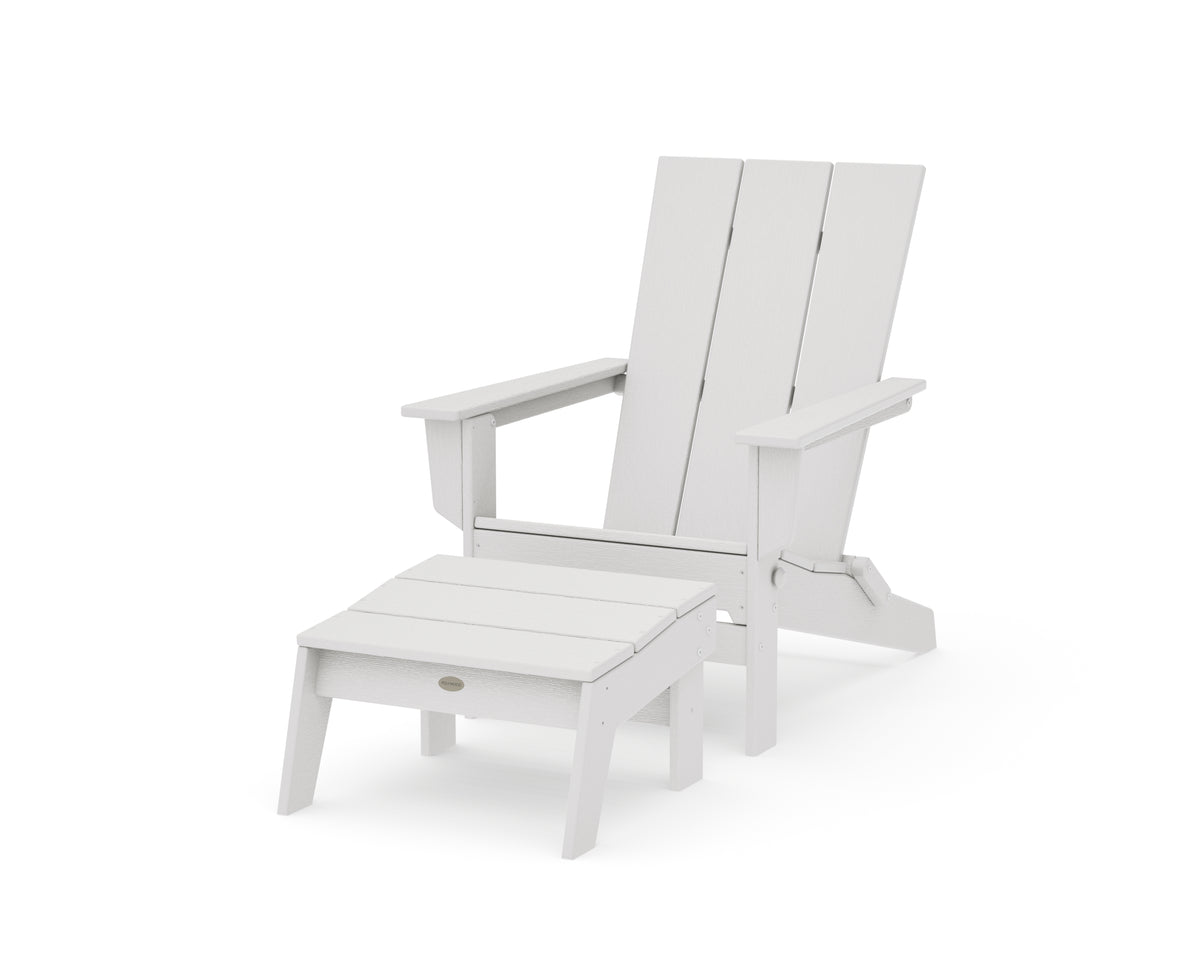 POLYWOOD Modern Studio Folding Adirondack Chair with Ottoman in Vintage White