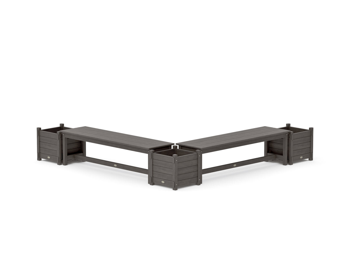 POLYWOOD 60" Nautical L-Shaped Planter Bench Corner Set in Driftwood