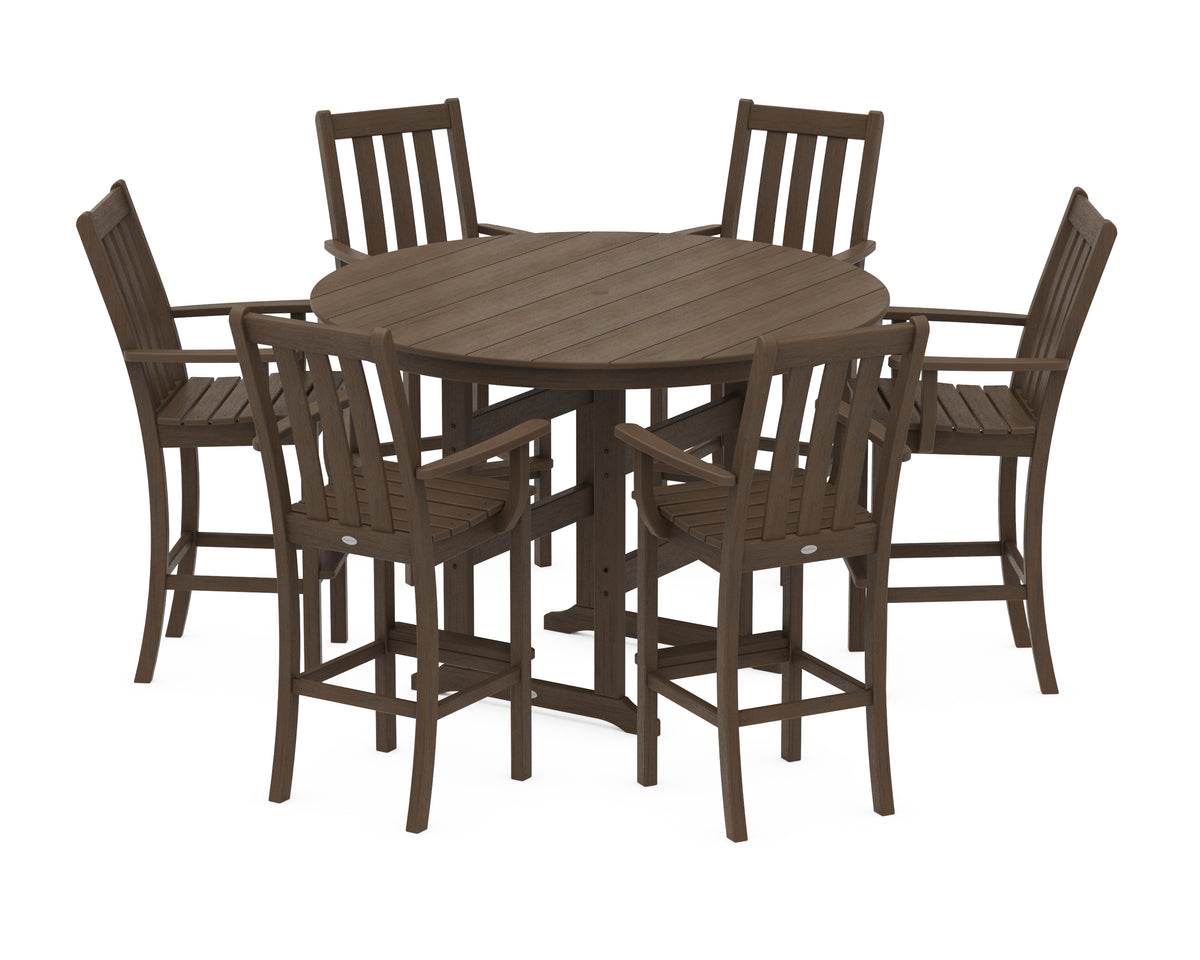 POLYWOOD Vineyard 7-Piece Arm Chair Round Farmhouse Bar Set in Kona