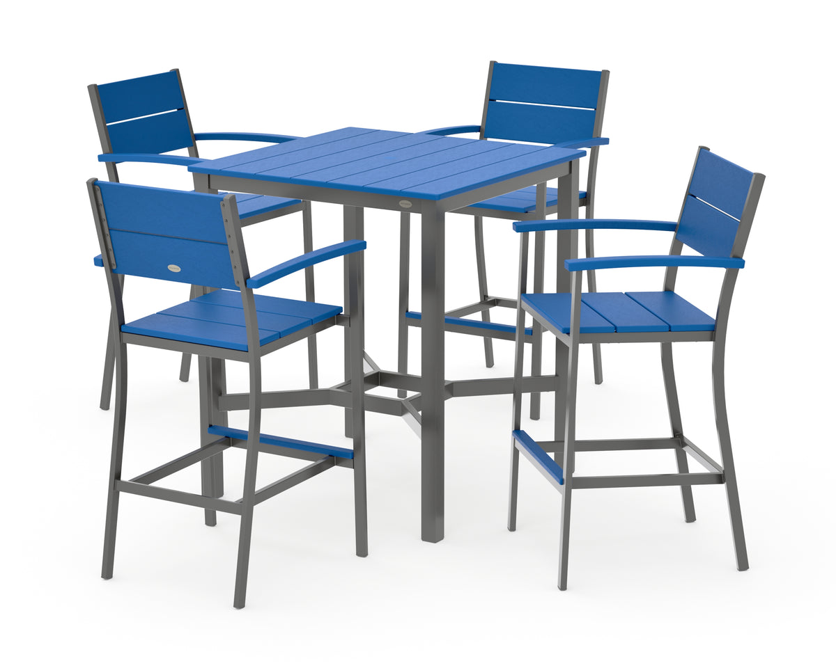 POLYWOOD Main Street 5-Piece Bar Set in Charcoal / Pacific Blue