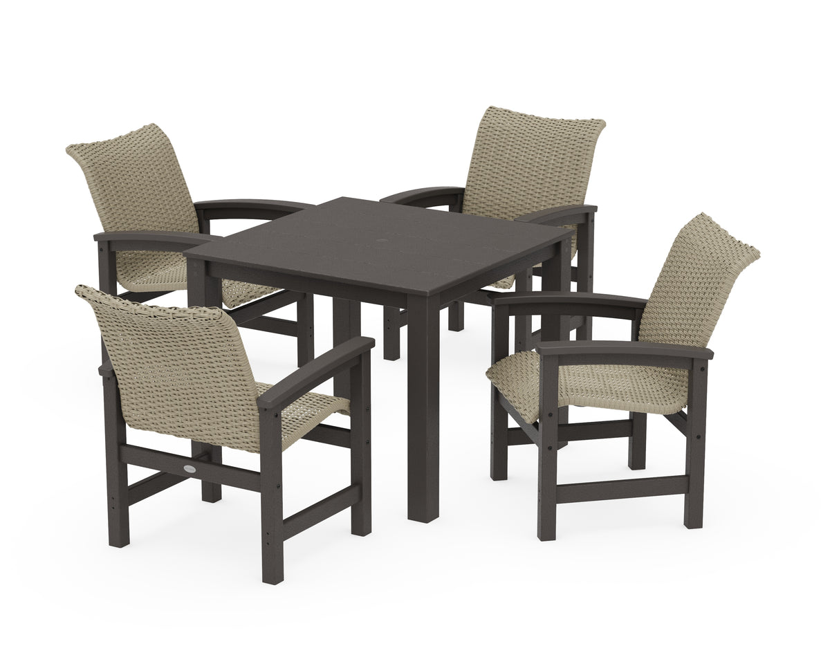 POLYWOOD Coastal Woven 5-Piece Parsons Dining Set in Vintage Coffee / Dune Grass