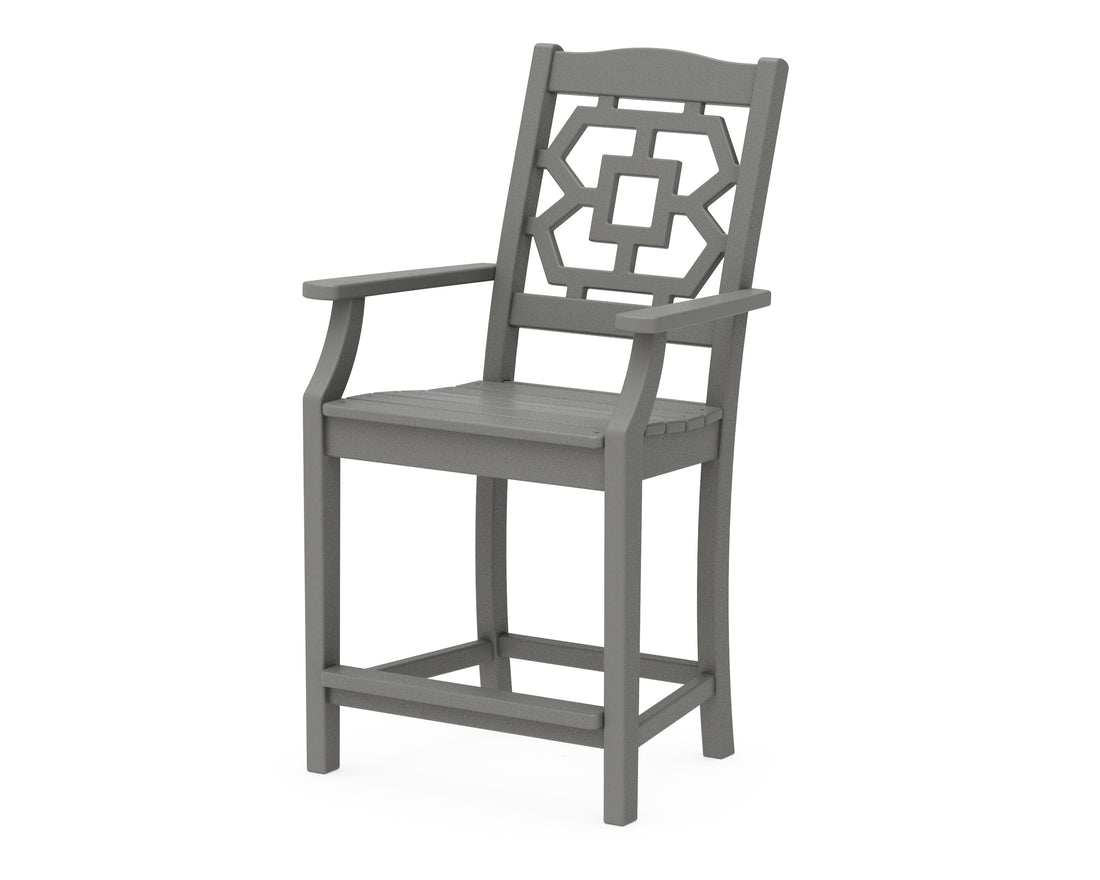 POLYWOOD Chinoiserie Counter Arm Chair in Slate Grey
