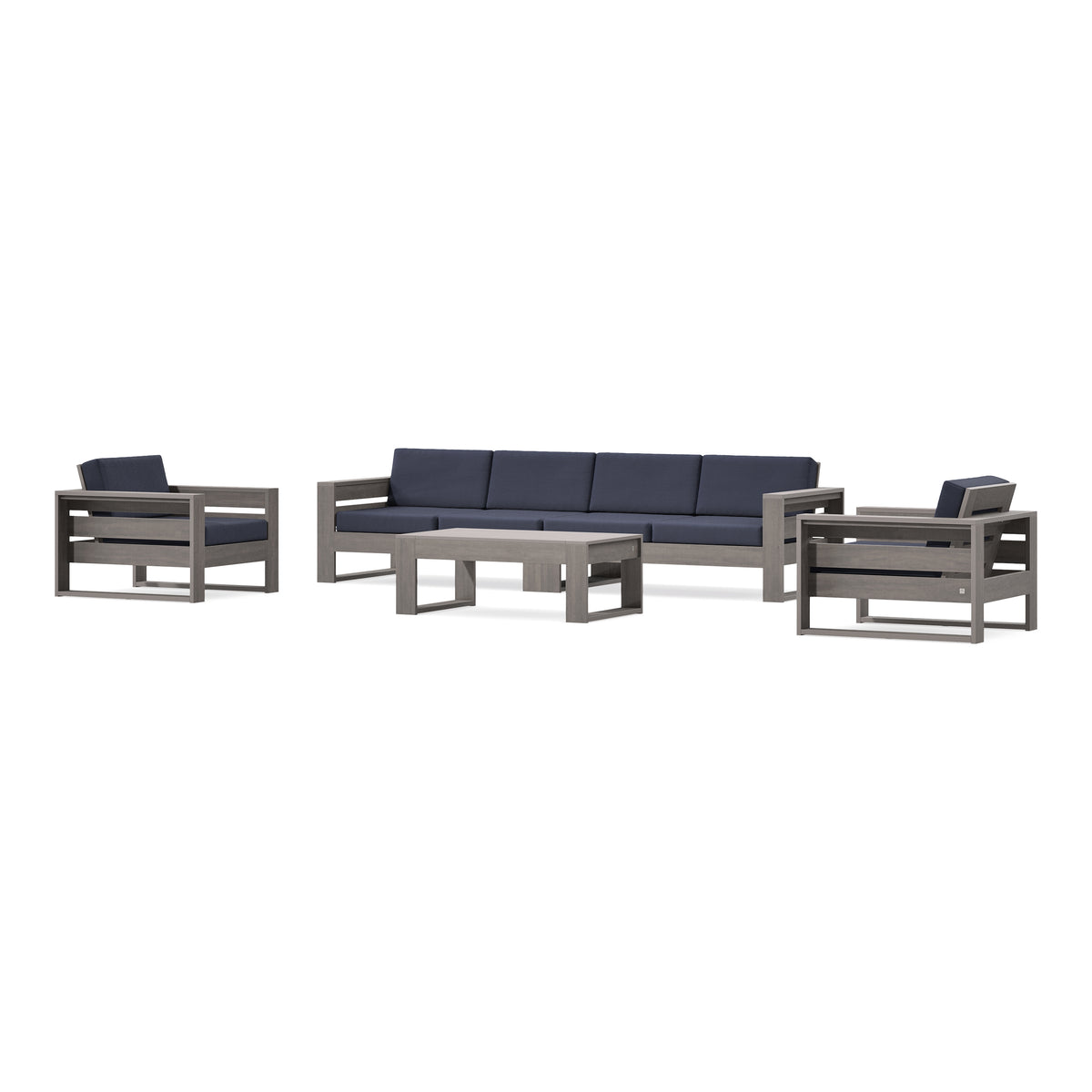 POLYWOOD PW Designer Series Latitude 5-Piece Lounge Sofa Set in Driftwood / Navy Linen