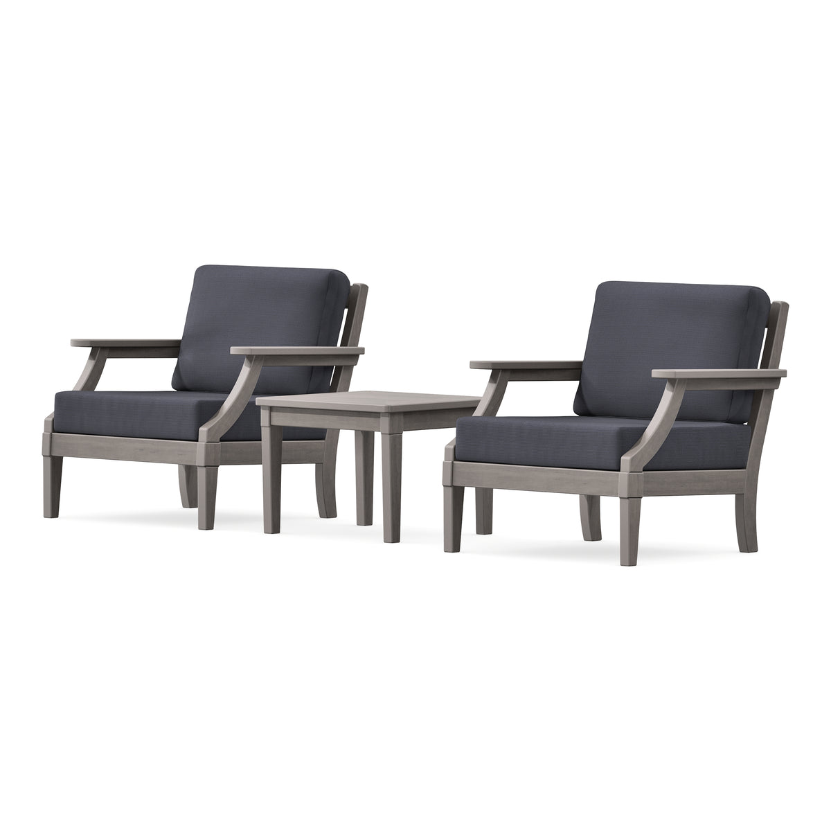 POLYWOOD PW Designer Series Estate 3-Piece Lounge Chair Set in Driftwood / Midnight Linen