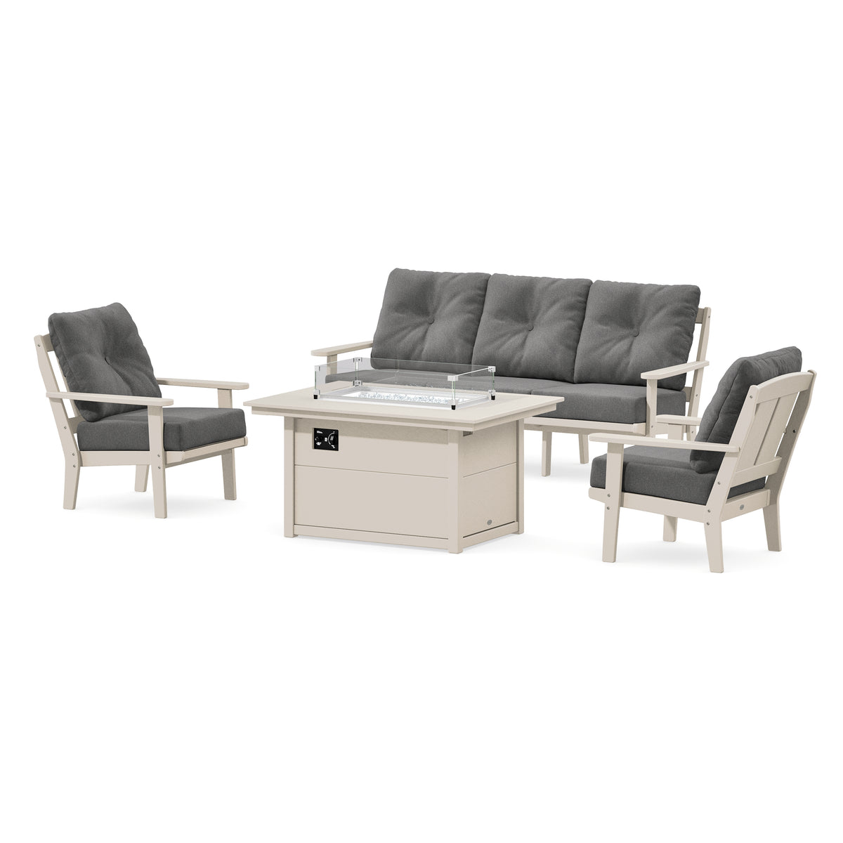 POLYWOOD Mission Deep Seating Fire Pit Table Set in Sand