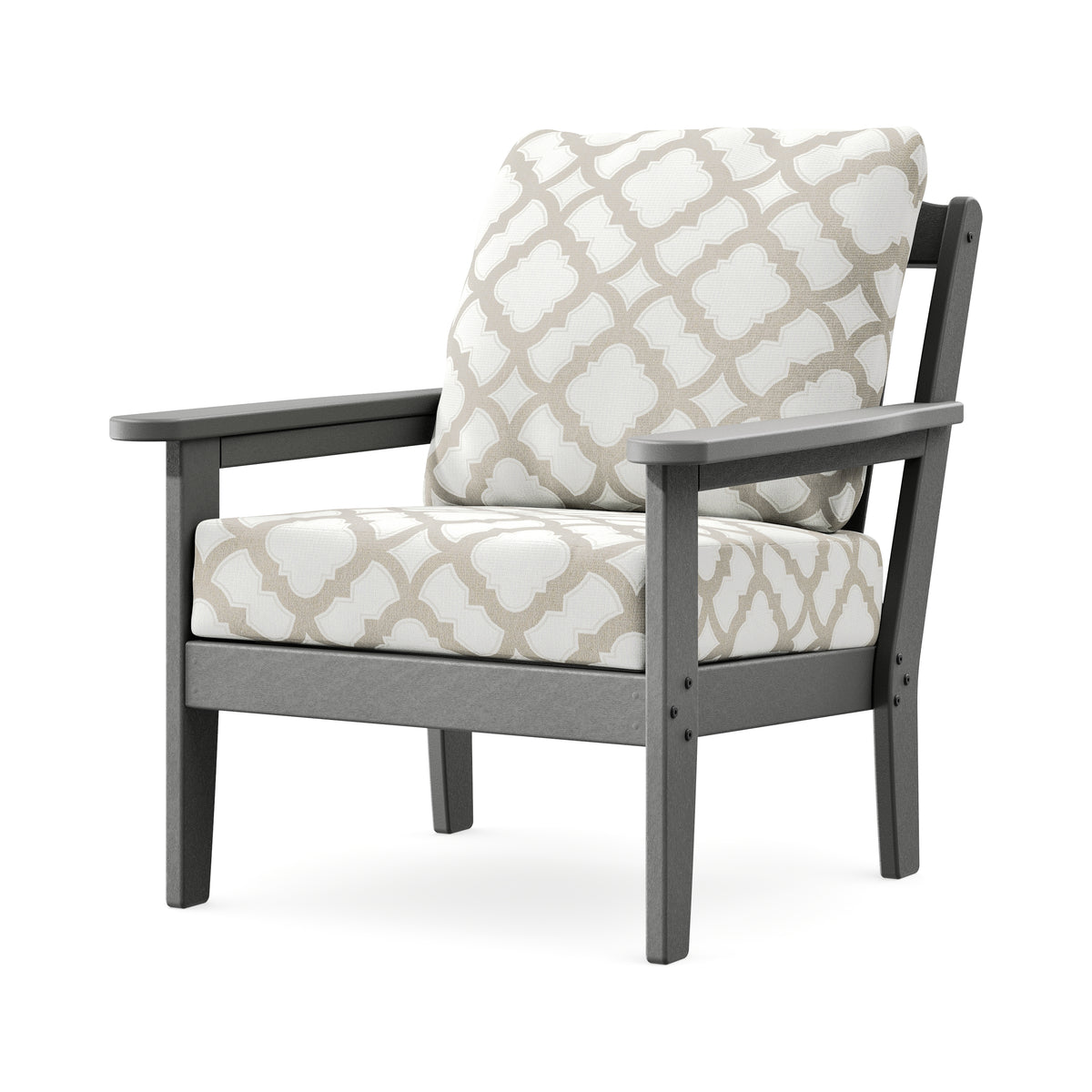 POLYWOOD Cottage Deep Seating Chair in Slate Grey / Trellis Dune Burlap