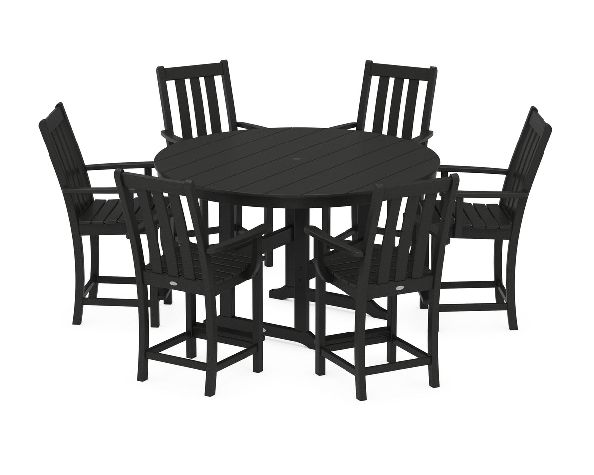 POLYWOOD Vineyard 7-Piece Arm Chair Round Farmhouse Counter Set in Black