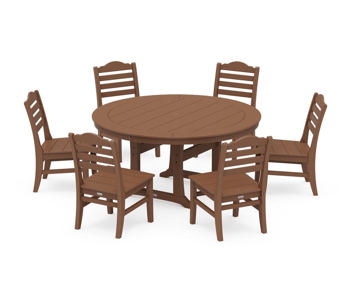 POLYWOOD Savannah 7-Piece Side Chair Round Dining Set in Teak