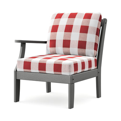 POLYWOOD Braxton Modular Left Arm Chair in Slate Grey / Buffalo Plaid Crimson