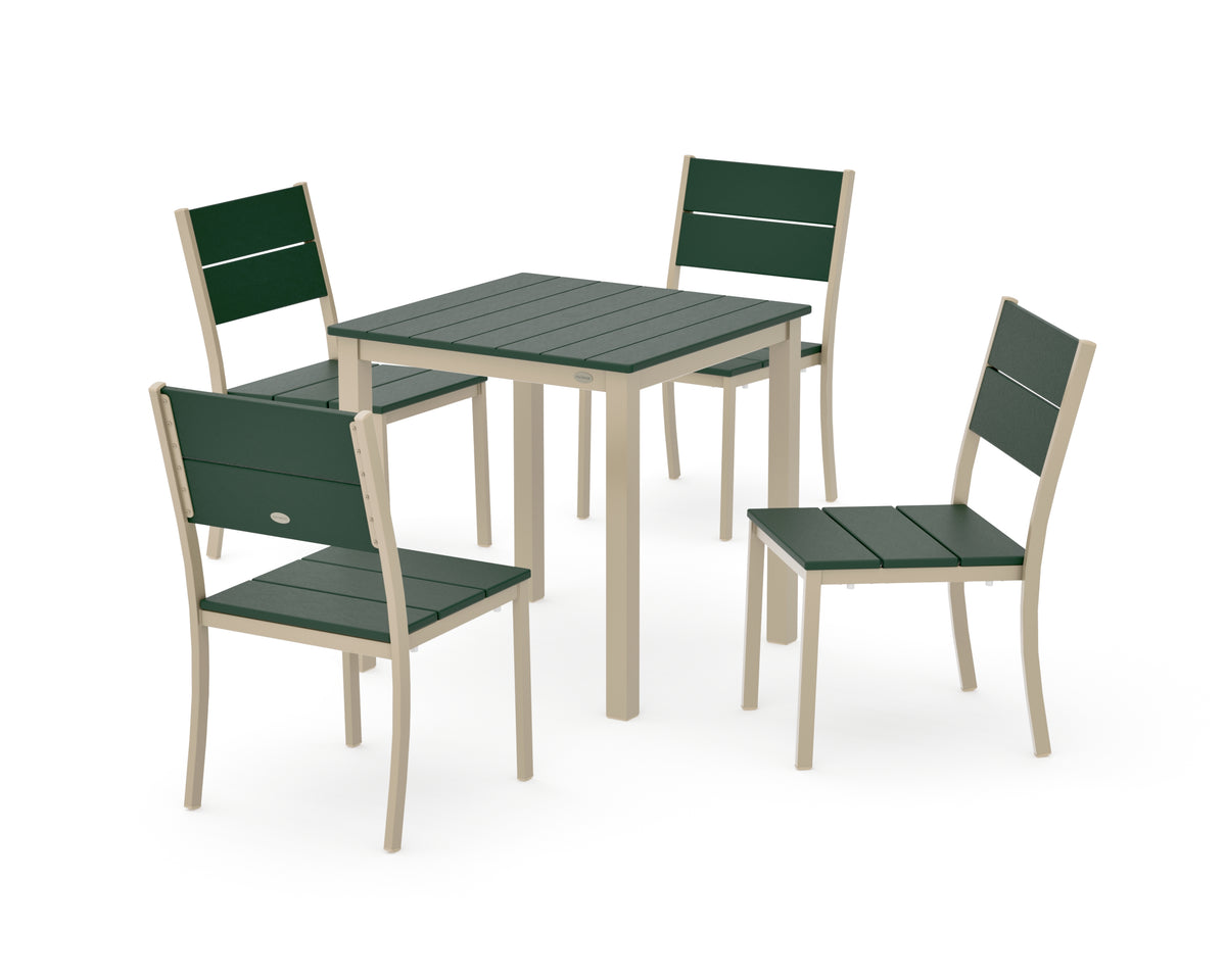 POLYWOOD Main Street 5-Piece Square Dining Set- Small in Sand / Green