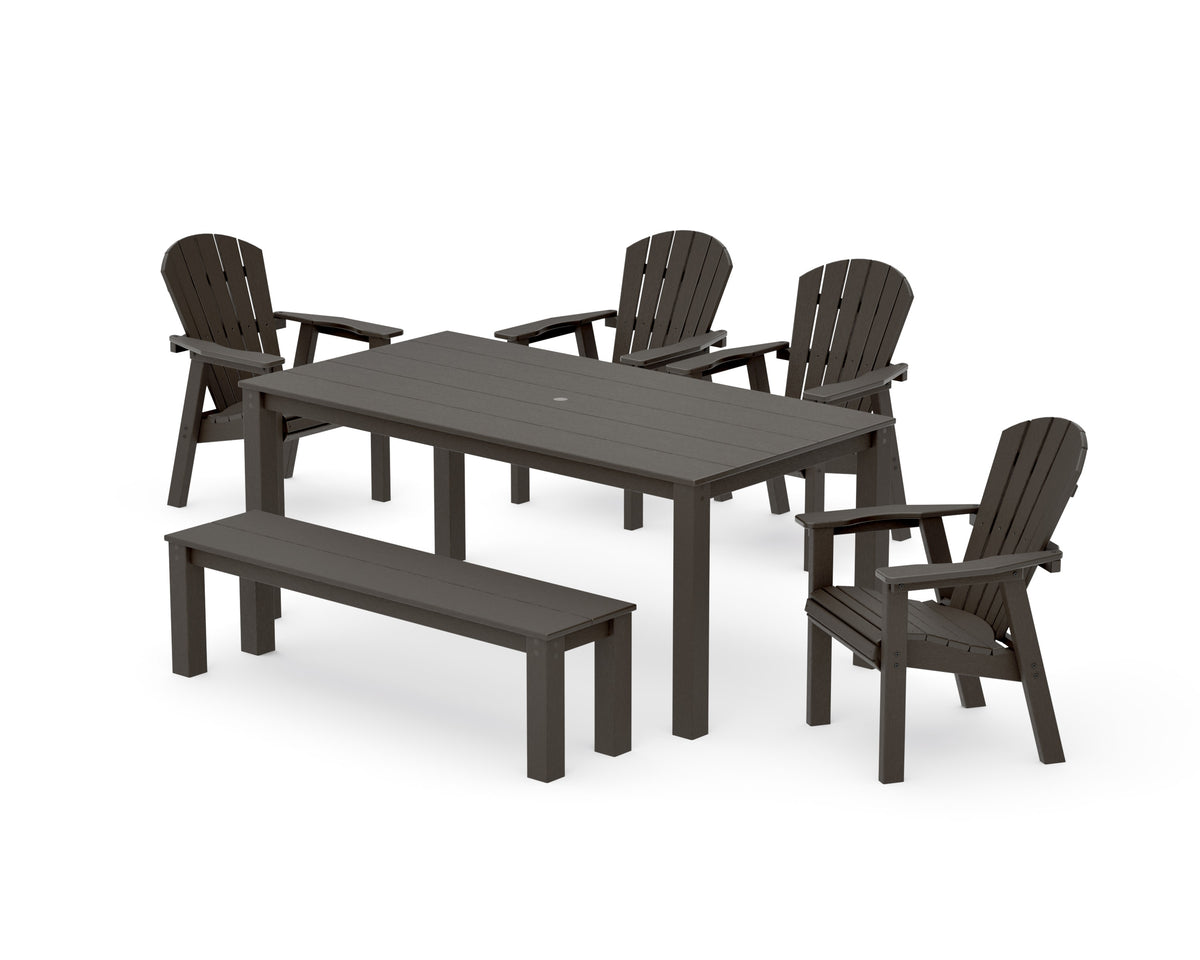 POLYWOOD Seashell 6-Piece Parsons Dining Set with Bench in Vintage Coffee