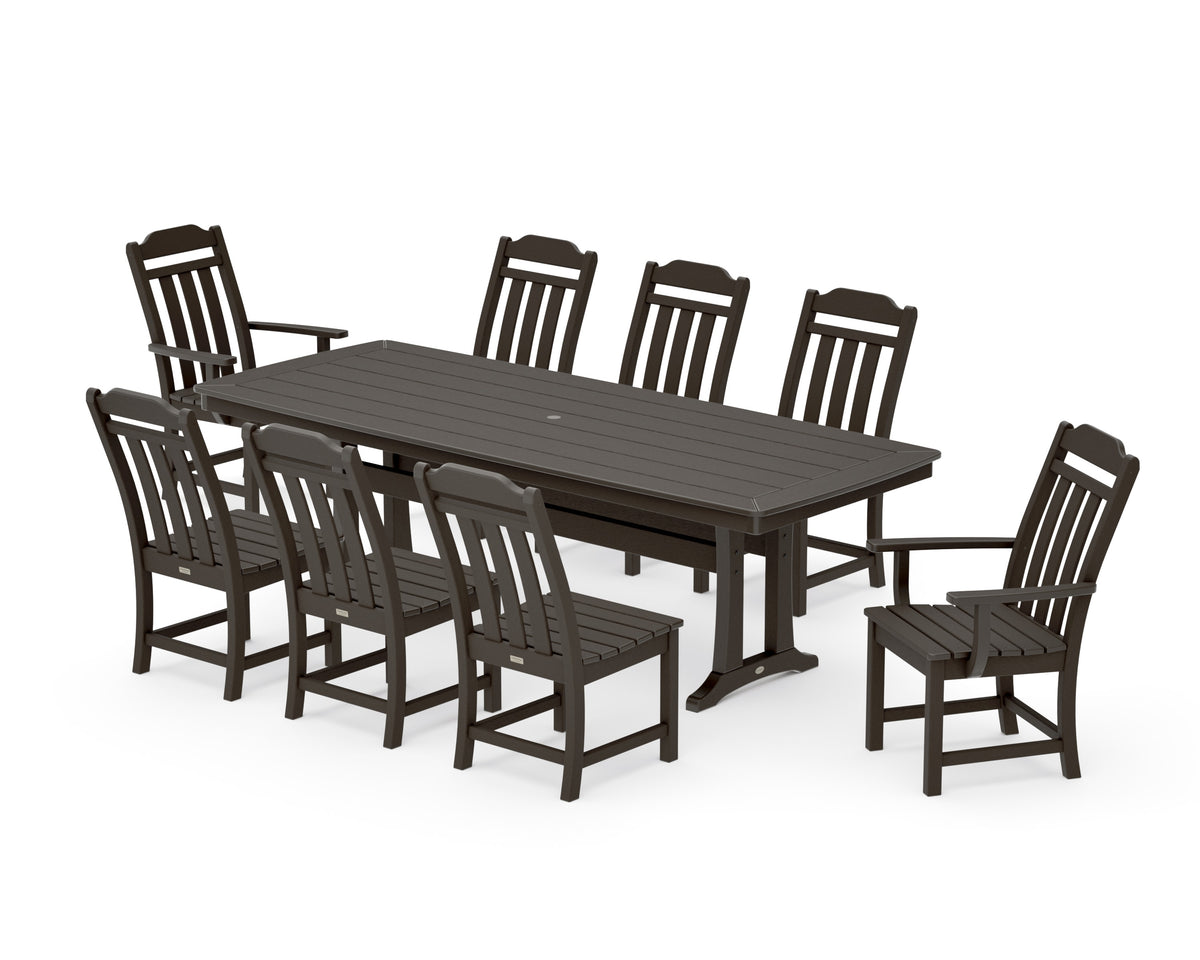POLYWOOD Cottage 9-Piece Dining Set with Trestle Legs in Vintage Coffee