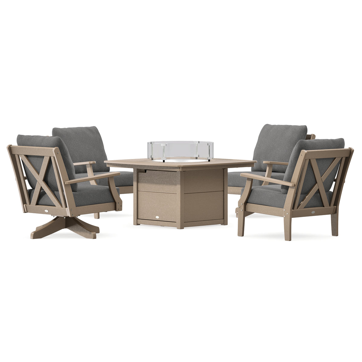 POLYWOOD Braxton 5-Piece Deep Seating Set with Fire Table in Vintage Sahara