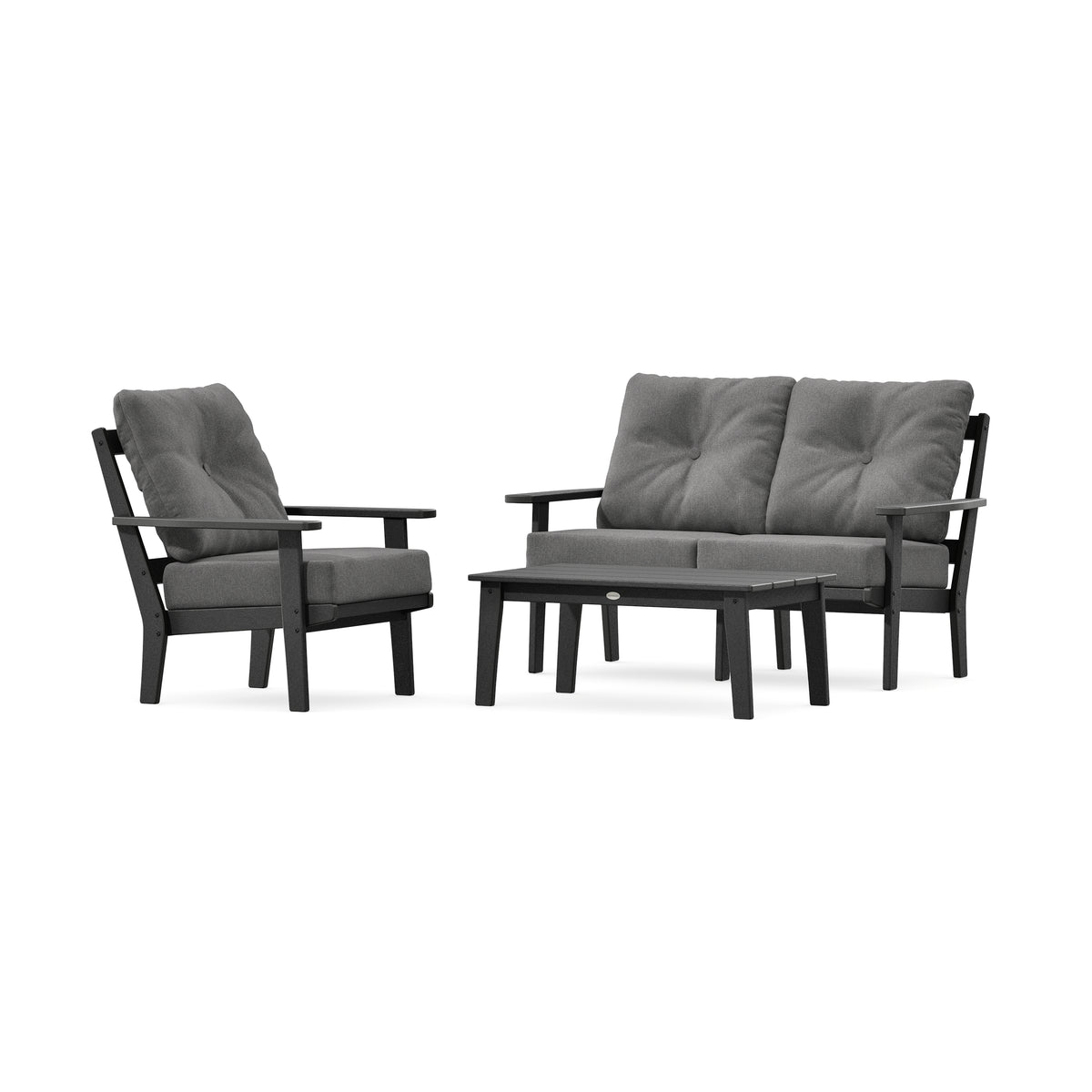 POLYWOOD Prairie 3-Piece Deep Seating Set with Loveseat in Black