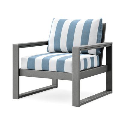 POLYWOOD EDGE Club Chair in Slate Grey / Cabana Stripe Sky Blue