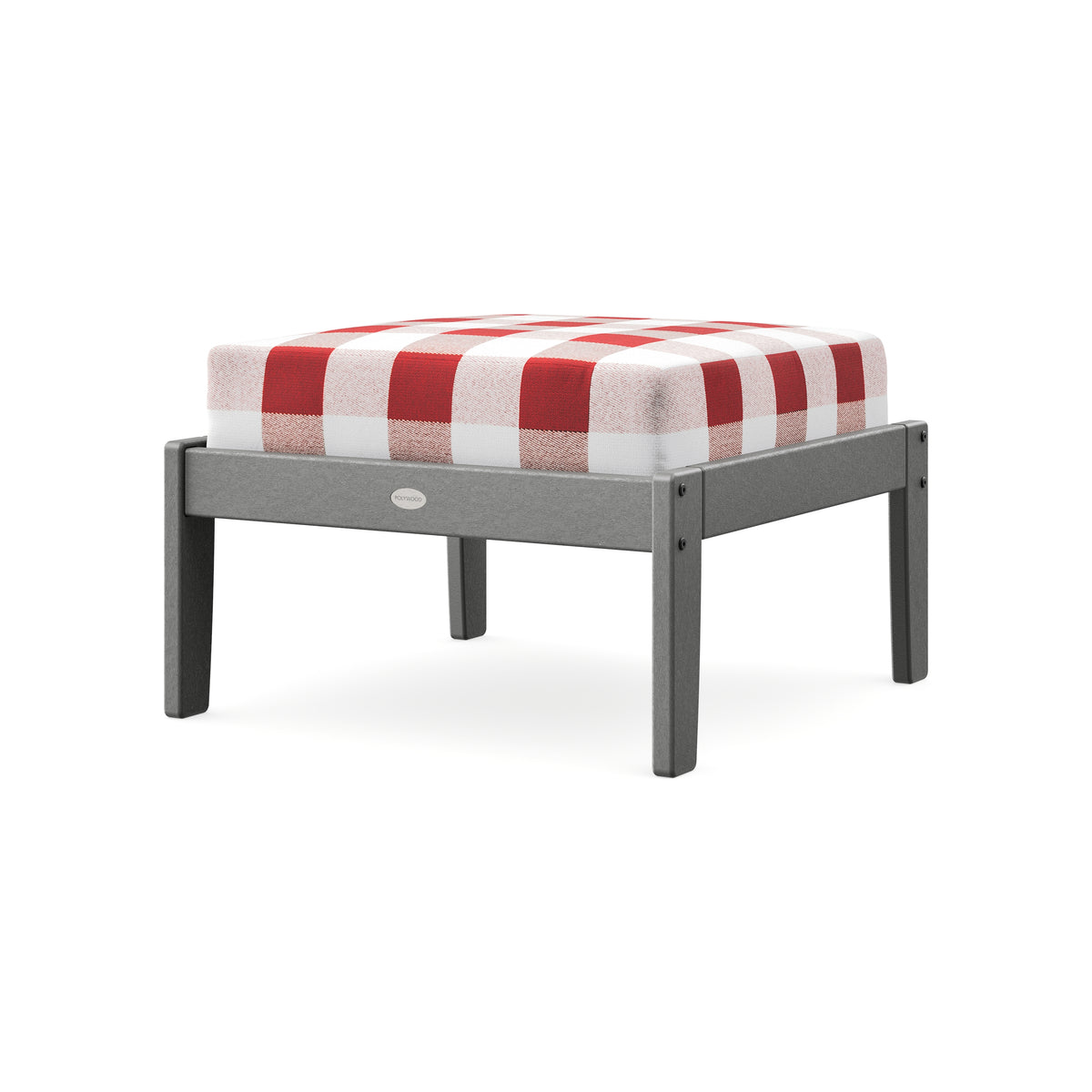 POLYWOOD Braxton Deep Seating Ottoman in Slate Grey / Buffalo Plaid Crimson