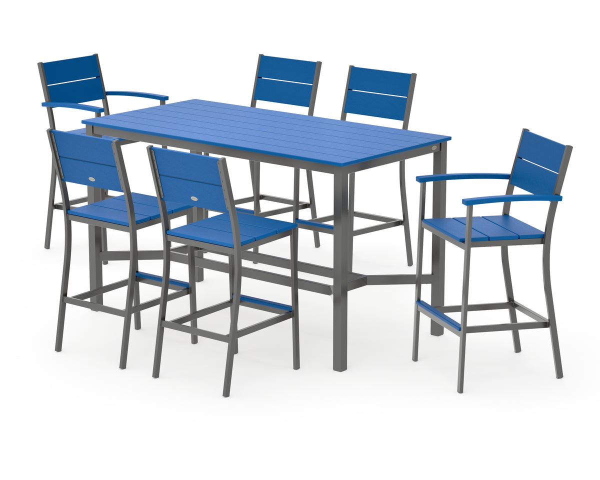 POLYWOOD Main Street 7-Piece Bar Set in Charcoal / Pacific Blue